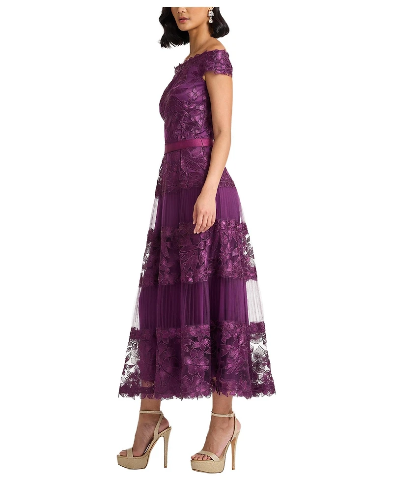 Tadashi Shoji Women's Adriane Floral Embroidered Tea-Length Dress