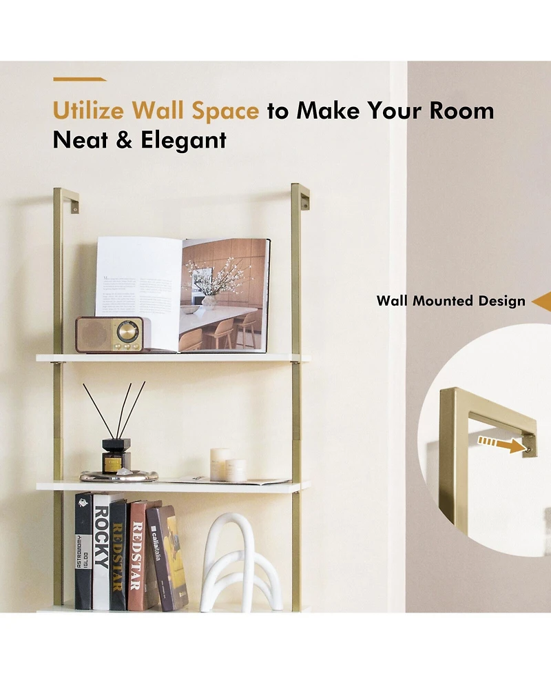 Gouun 5-Tier Wall-Mounted Ladder Bookcase with Sprayed Steel Frame