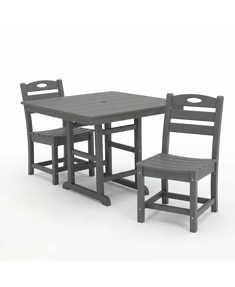 Asagikoiai 3-Piece Hdpe Outdoor Patio Dining Set with 37.8" Table and 2 Chairs, All-Weather Bistro