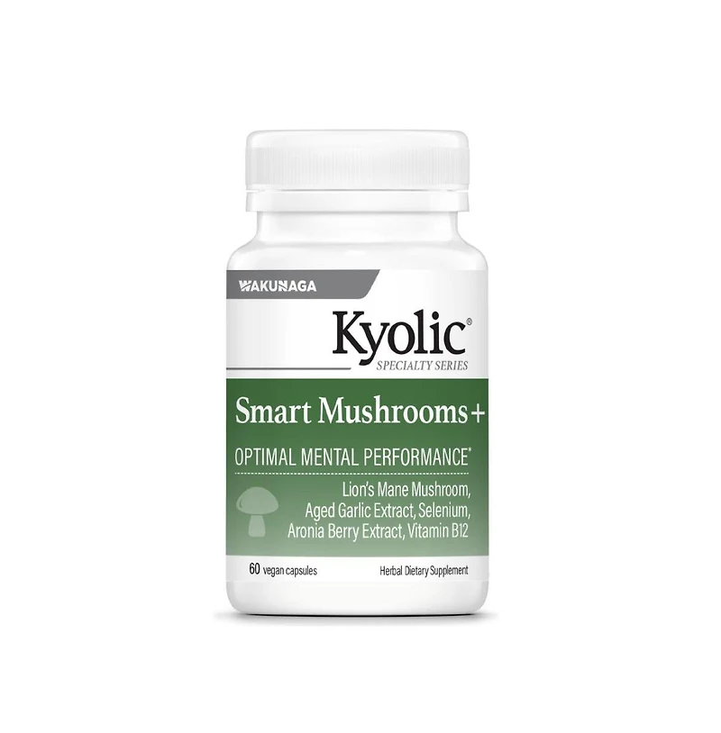 Kyolic Smart Mushrooms Supplement Lion's Mane and Aged Garlic Extract for Brain Health and Mental Performance 60 Capsules