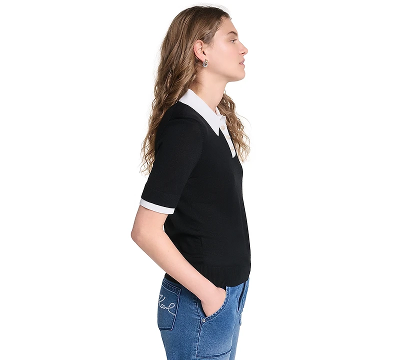 Karl Lagerfeld Paris Petite Johnny Collar Sweater