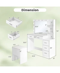Costway Makeup Table Set Vanity Desk with Storage Stool Power Outlets 2 Open Shelves