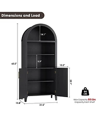 homfan Arched 5-Tier Storage Cabinet with Doors, Modern Farmhouse Cupboard Open Display Shelves, Multipurpose Furniture for Kitchen, Dining Room