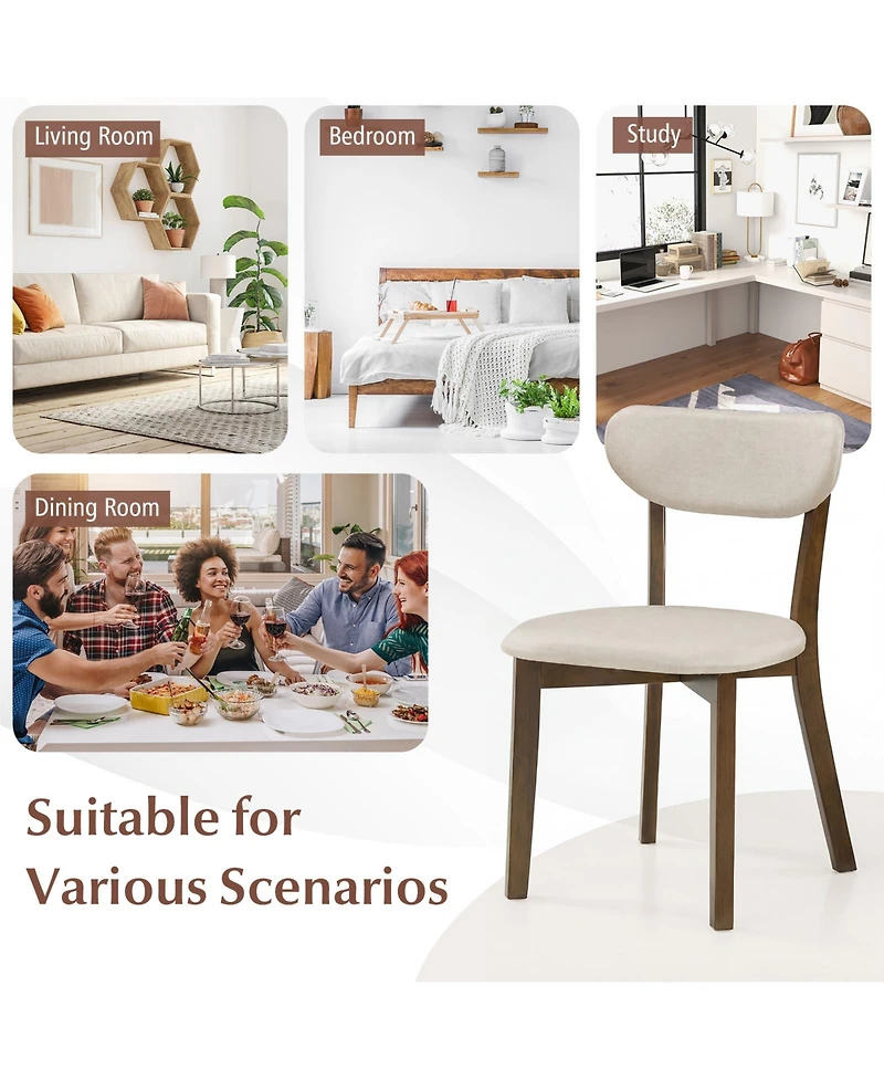 Costway Upholstered Dining Chairs with Solid Rubber Wood Frame, Curved Backrest