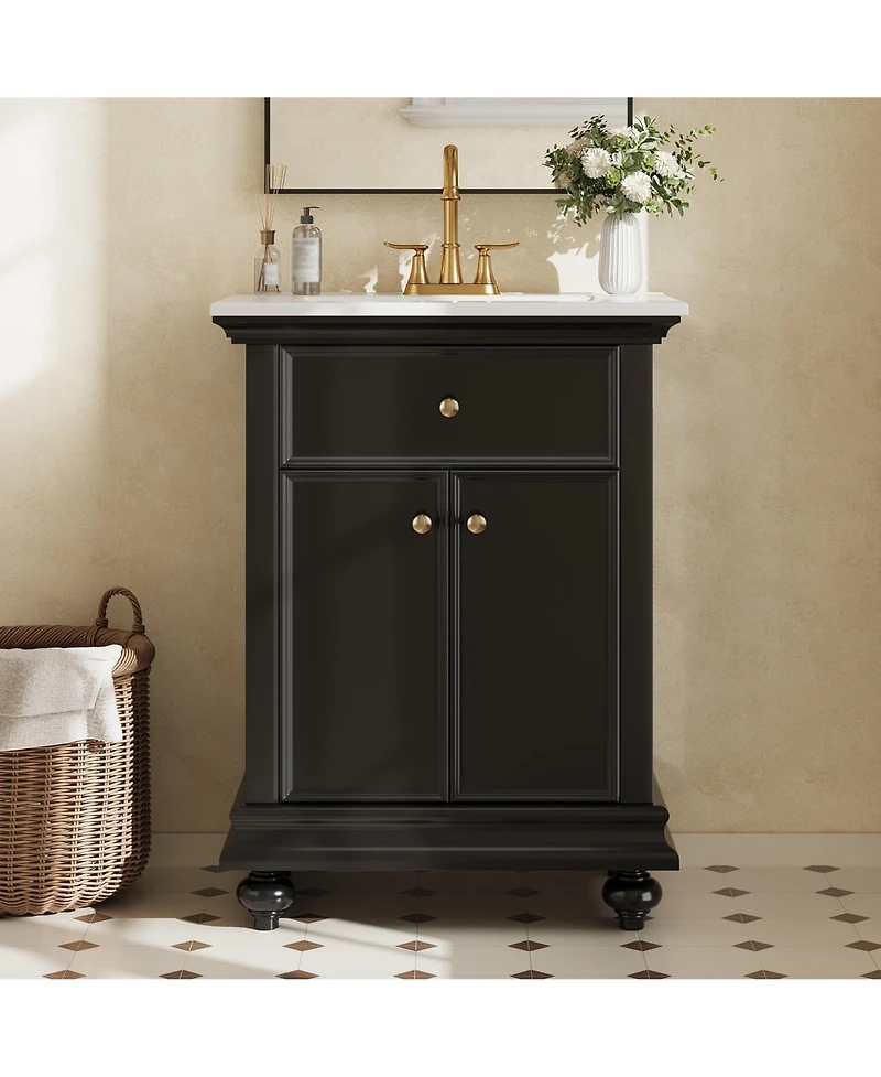 Phying 24 Inch Modern French Bathroom Vanity Freestanding Cabinet Farmhouse Bathroom Home Furniture
