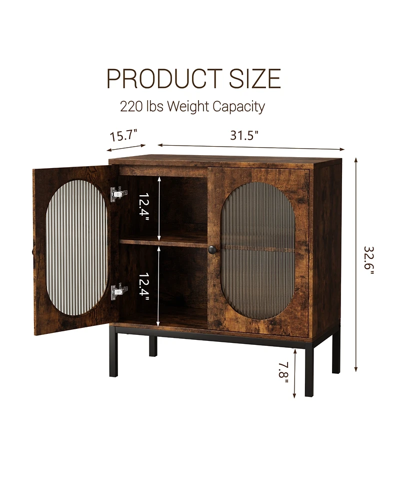 homfan 36 Inch Engineered Wood Oval Rattan Door Sideboard Buffet Cabinet, Storage Credenza with Metal Frame for Dining Room Living