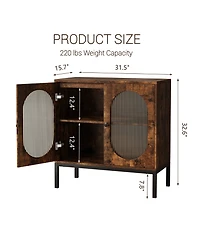 homfan 36 Inch Engineered Wood Oval Rattan Door Sideboard Buffet Cabinet, Storage Credenza with Metal Frame for Dining Room Living