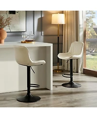 Rainsken Contemporary Adjustable Barstool Set of 2, Faux Leather Swivel Seats with Back, Counter Height Metal Chairs, for Bar, Kitchen, Dining Room