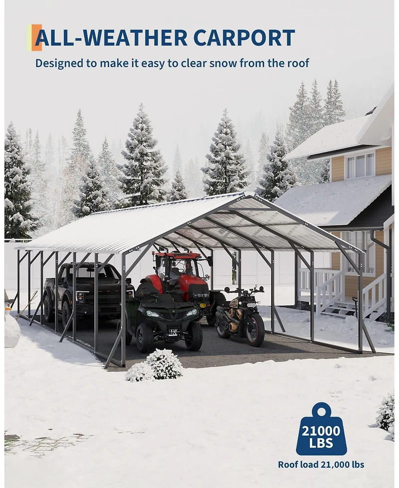 gaomon Heavy Duty Steel Metal Carport Outdoor Storage Shelter with Vertical Roof