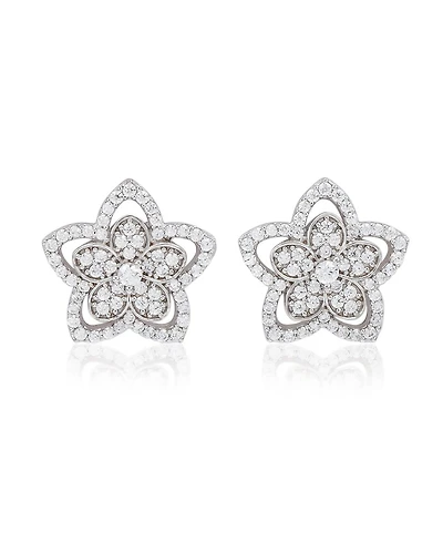 Suzy Levian New York Sterling Silver Pave Cubic Zirconia Flower Halo Stud Earrings