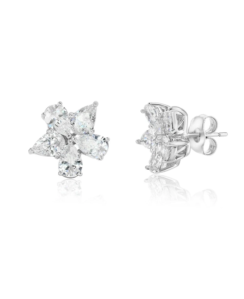 Suzy Levian New York Sterling Silver Cubic Zirconia Flower Cluster Earrings