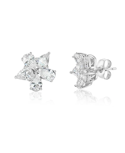Suzy Levian New York Sterling Silver Cubic Zirconia Flower Cluster Earrings