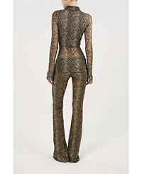 Nocturne Women's Snake Print Low-Rise Flare Trousers