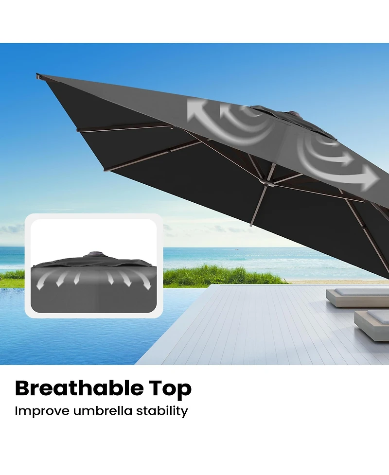 Pellebant Outdoor Patio 10X13Feet Aluminum Cantilever Umbrella with Rod Wheel Base