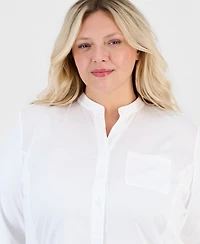 Jones New York Plus Stand Collar Button-Front Long-Sleeve Blouse