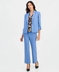 Anne Klein Essentials Petite Scrunch Sleeve Jacket Printed Bell Sleeve Top Cool Crepe Pull On Pants