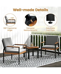 Gouun 3-Piece Acacia Wood and Metal Patio Conversation Set with Cushions
