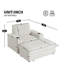 Rainsken 42" Oversized Single Sofa, Faux Rabbit Fur Armchair with Cup Holders, Storage Armrest and Ottoman, Deep Seat Recliner for Living Room