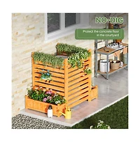 Aoxun Decorative Fence Planter Set of 3 C Cedar Wood Garden Border