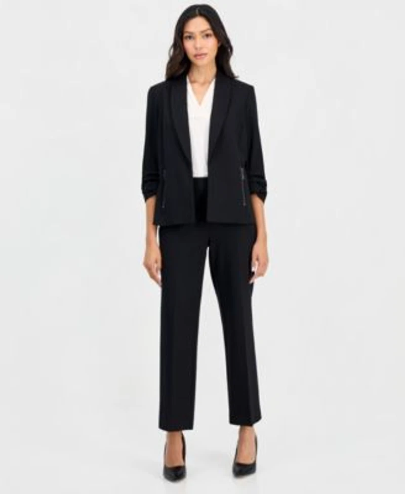 Anne Klein Essentials Petite 3 4 Sleeve Open Front Jacket Pull On Wide Leg Pants