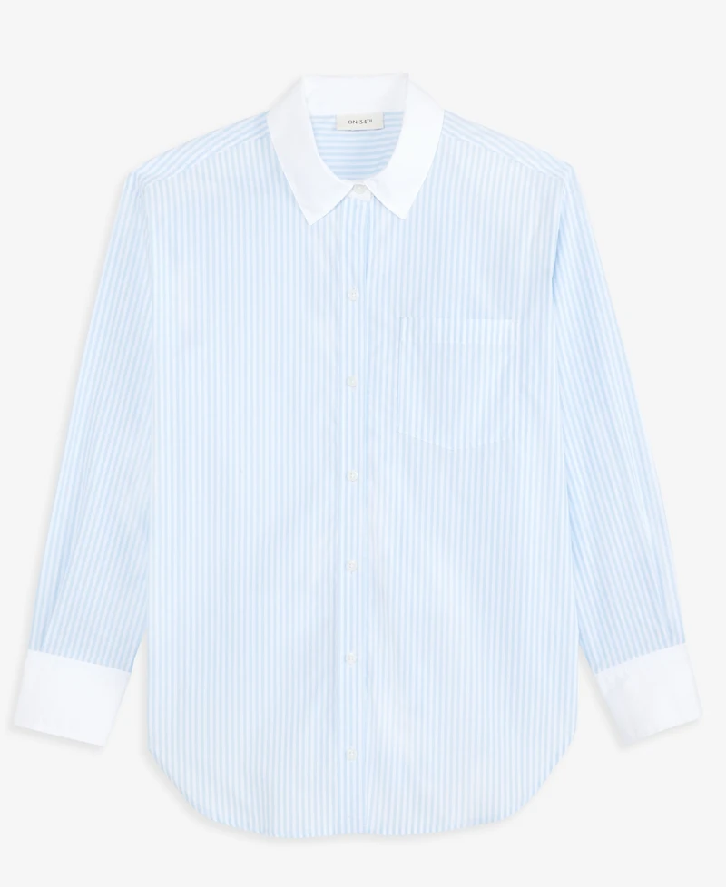 On 34th Women's Oversized Contrast-Collar Striped Poplin Shirt, Macy's Exclusive