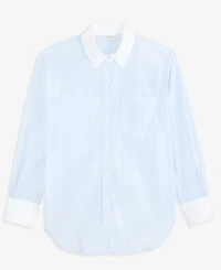 On 34th Women's Oversized Contrast-Collar Striped Poplin Shirt, Macy's Exclusive