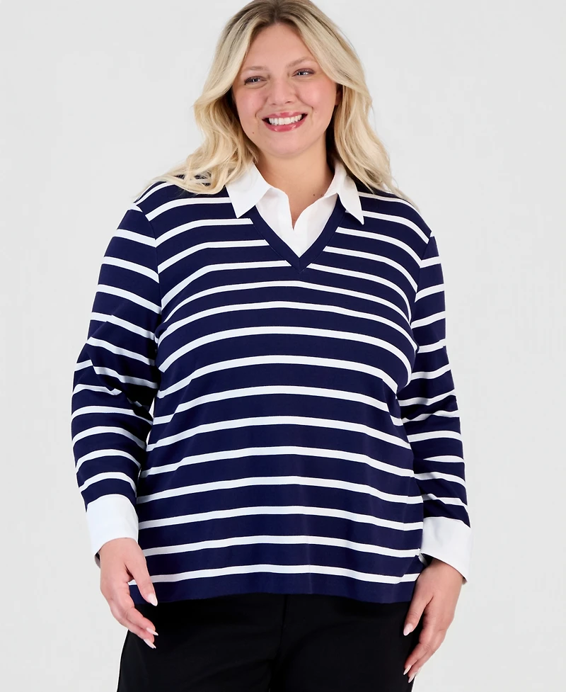 Jones New York Plus Size Printed V-Neck Top
