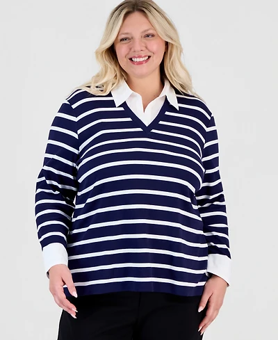 Jones New York Plus Size Printed V-Neck Top