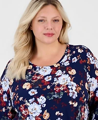Jones New York Plus Floral 3/4-Sleeve Blouse