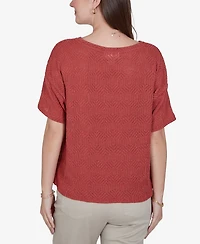 Ruby Rd. Petite Crochet Diamond Textured Knit Top