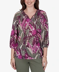 Ruby Rd. Petite Tropical Print Knit Tassel Top
