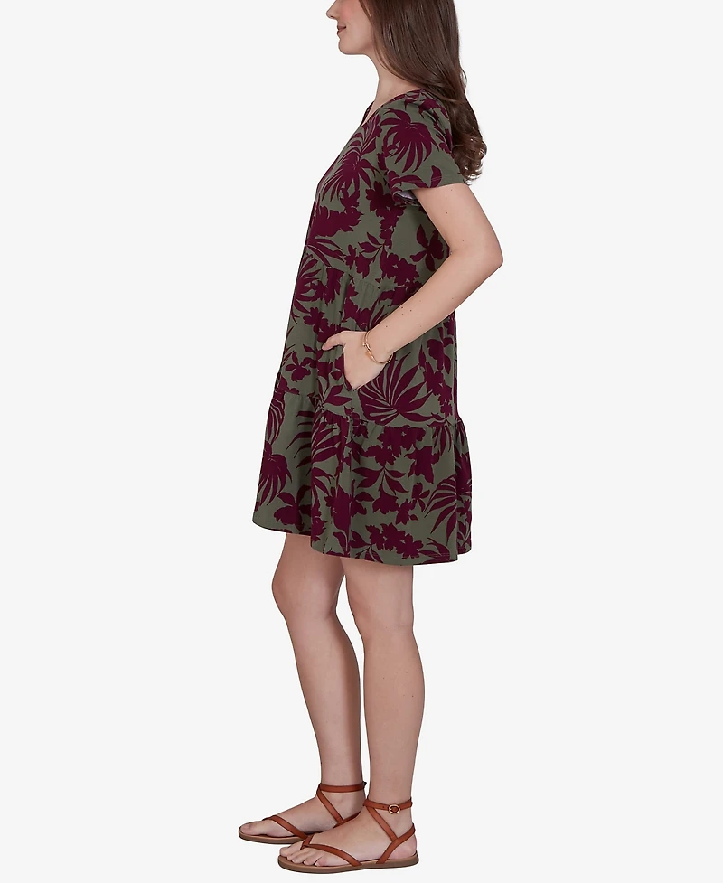 Ruby Rd. Petite Tropical Print Stretch Pocket Dress