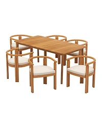 Asagikoiai 7-Piece Acacia Wood Patio Dining Set with Armrest Chairs and Cushions