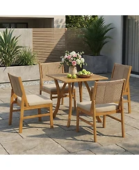 Asagikoiai 5-Piece Acacia Wood Outdoor Dining Set with Wicker Chairs and Cushions
