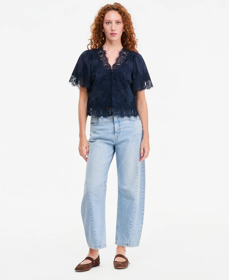 On 34th Women's Lace-Trim Button-Front Blouse, Macy's Exclusive
