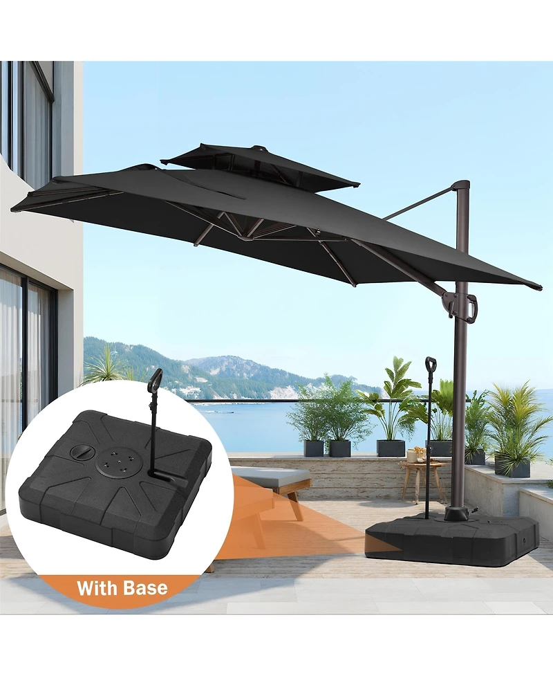 Pellebant Outdoor Patio Double Top 9x11Feet Square Aluminum Cantilever Umbrella with Rod Wheel Base