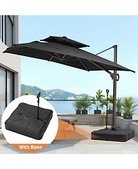 Pellebant Outdoor Patio Double Top 9x11Feet Square Aluminum Cantilever Umbrella with Rod Wheel Base