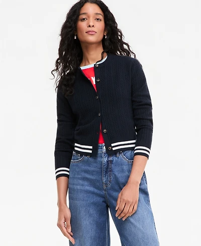 On 34th Women's Tipped Cable Crewneck Cardigan, Macy's Exclusive