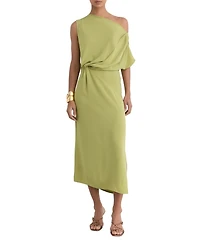 Reiss Women's Beth Asymmetric Tuck Detail Midi Dress
