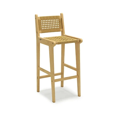 Boyel Living 1 piece Patio Teak Wood Bar Stool with Rattan Backrest and Seat