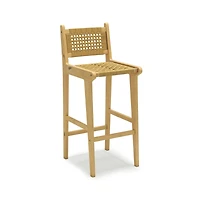 Boyel Living 1 piece Patio Teak Wood Bar Stool with Rattan Backrest and Seat