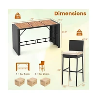 Boyel Living 7 Pieces Patio Rattan Bar Set with Seat Cushions for Porch Yard Garden