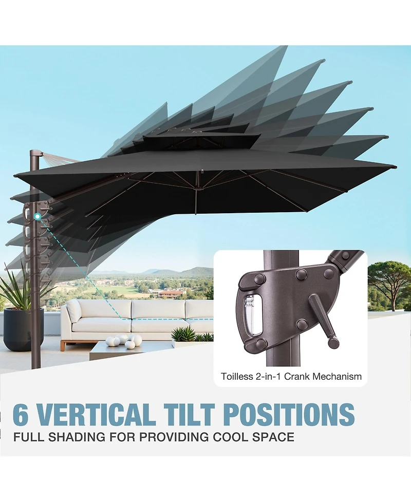 Pellebant Outdoor Patio Double Top 9X12Feet Aluminum Cantilever Umbrella With Rod Wheel Base