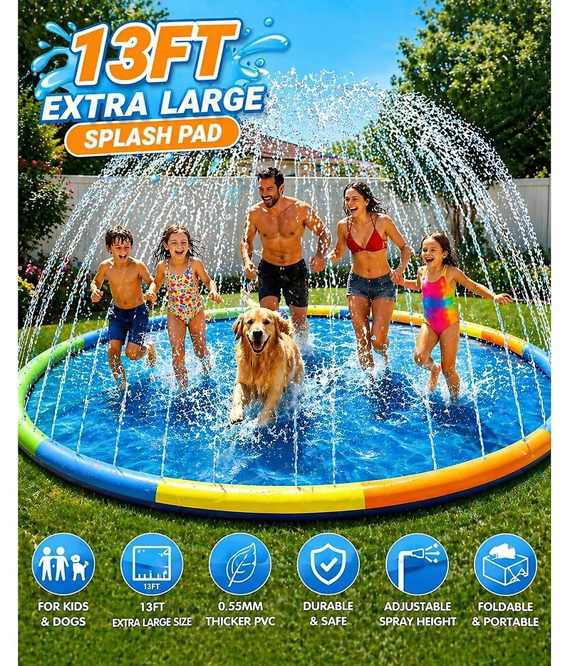 Aofar 157" Splash Pad Sprinkler Play Mat Dogs Pets Outdoor Foldable Summer