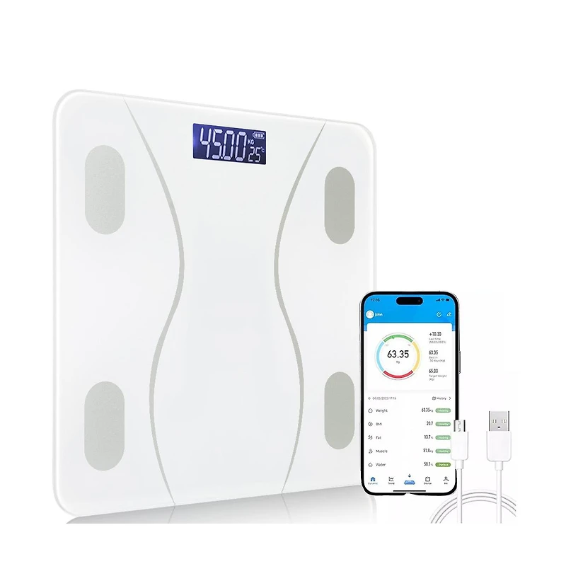 Cowin Smart Bluetooth Body Fat Scale - Rechargeable Digital Bathroom Scale with App 400lbs Capacity