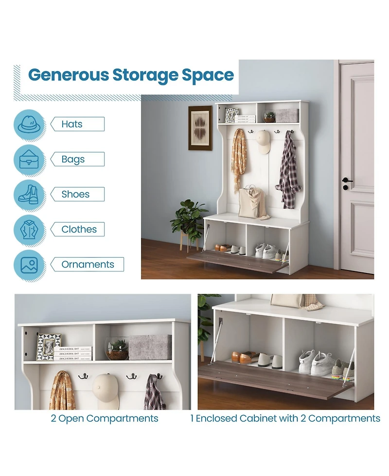 Gouun Multifunction Entryway Hall Tree with Seat Bench and Storage Cabinet