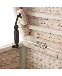 Casafield Storage Trunk with Curved Lid, Safety Hinge - Whitewash, Water Hyacinth Wicker Storage Chest Basket for Bedroom, Entry Way, Living Room