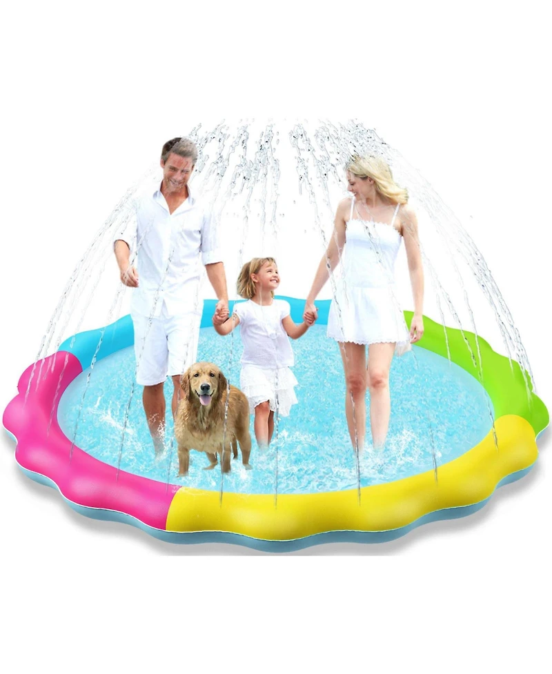 Aofar 75"Splash Pad Sprinkler Play Mat Outdoor Inflatable Pool Dog Nonslip