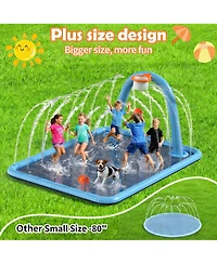 Aofar 110" Splash Pad Sprinkler Water Play Mat Basketball Hoop Kids Dogs Outdoor Fun