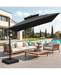 Pellebant Outdoor Patio Double Top 11x11Feet Square Aluminum Cantilever Umbrella With Wheel Base